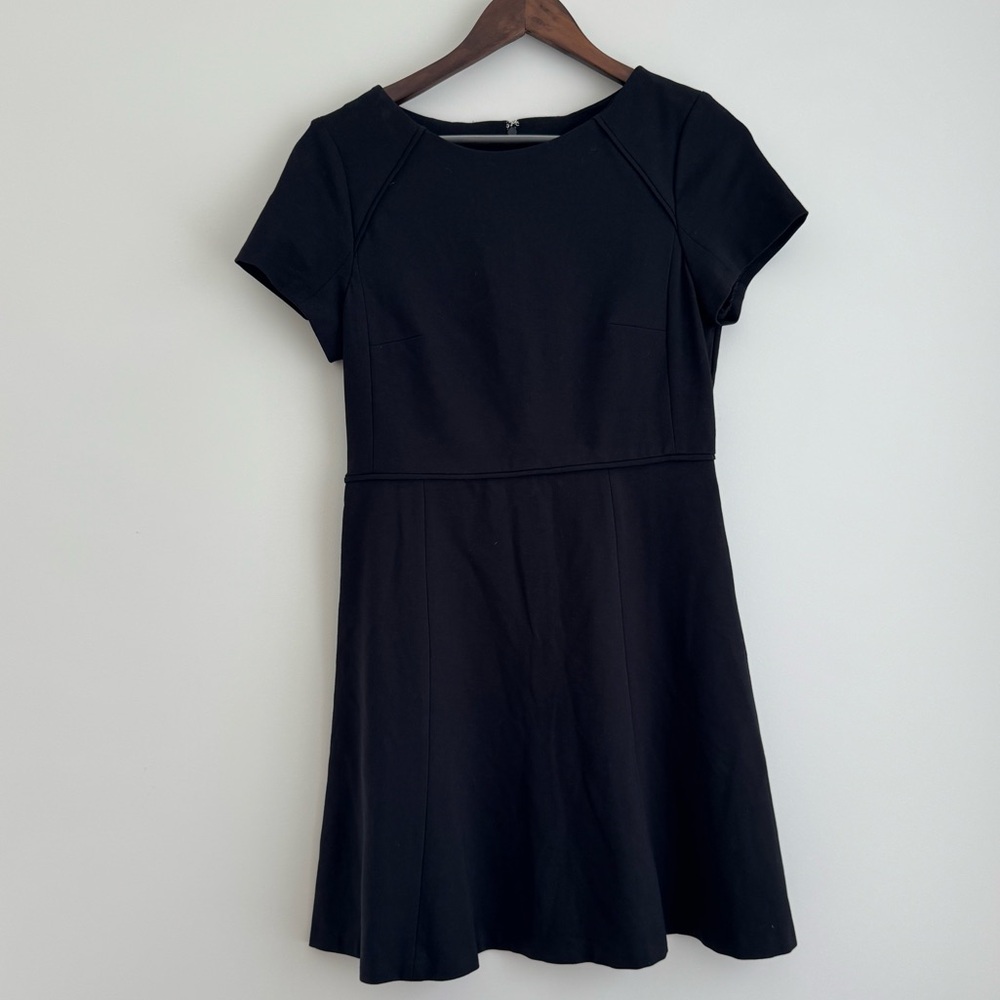 J. Crew Suiting Short Sleeve Flare Black Dress